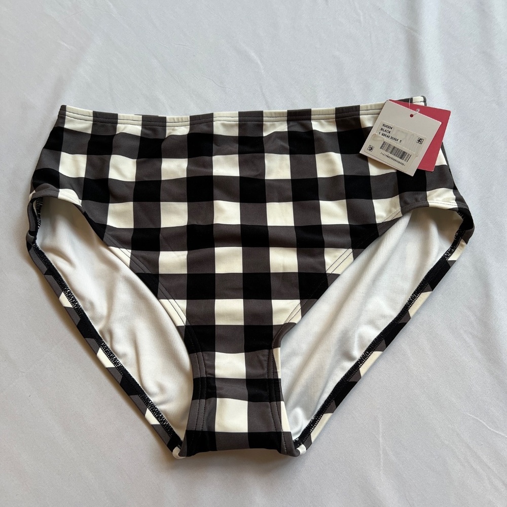 Kate Spade New York Shoreline Plaid High-Waist Bikini Bottom Black/White L , NWT - Picture 3 of 9